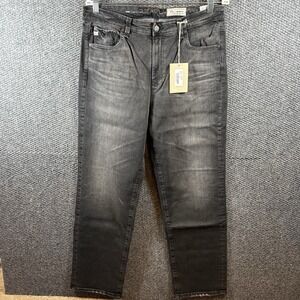 AG Jeans Denim Saige High Rise Straight Jeans Black Womens Sz 32x29 Dark Wash